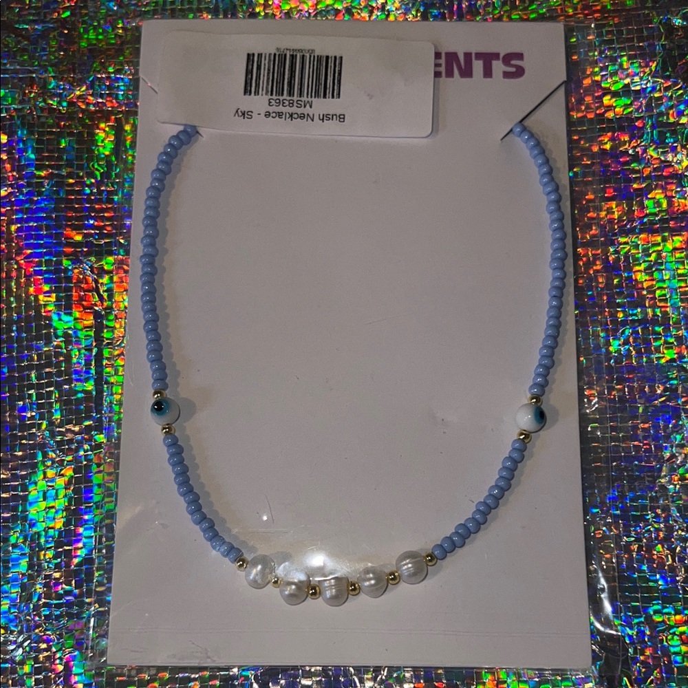 Revolve- Petit Moments Blue Beaded Necklace with Pearls & Evil Eye Detail